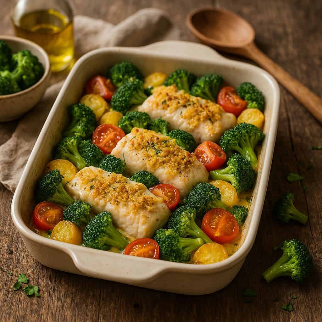 Ovenschotel met vis en broccoli