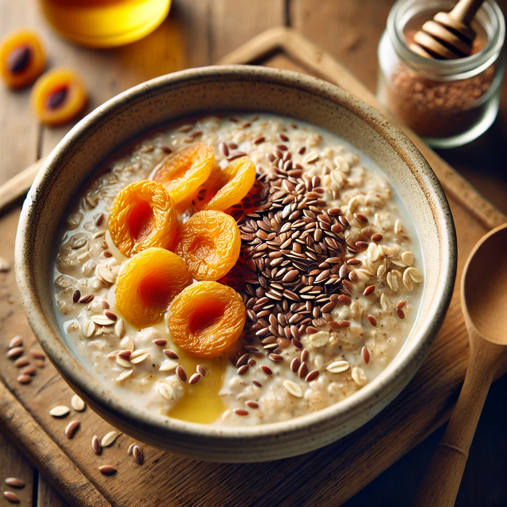 Overnight oats met lijnzaad en gedroogde abrikozen
