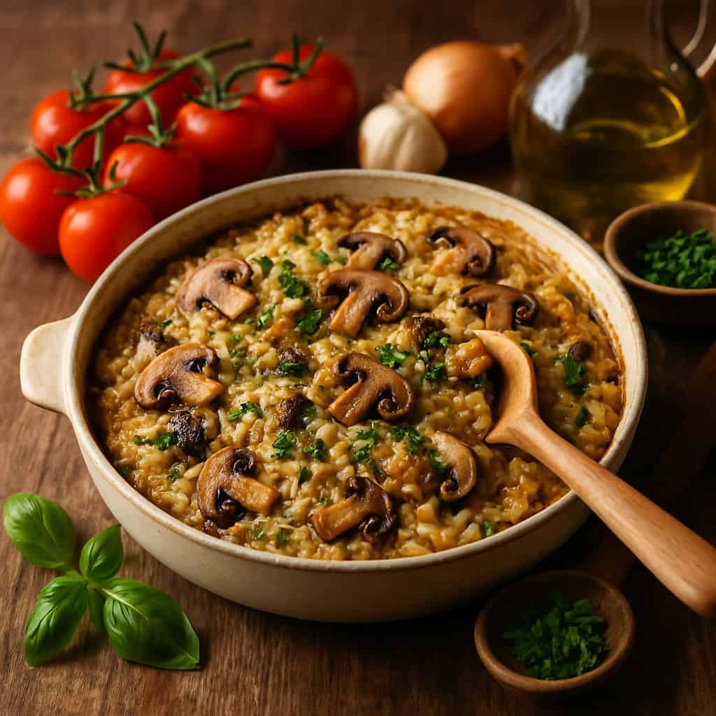 Paddenstoelenrisotto uit de oven