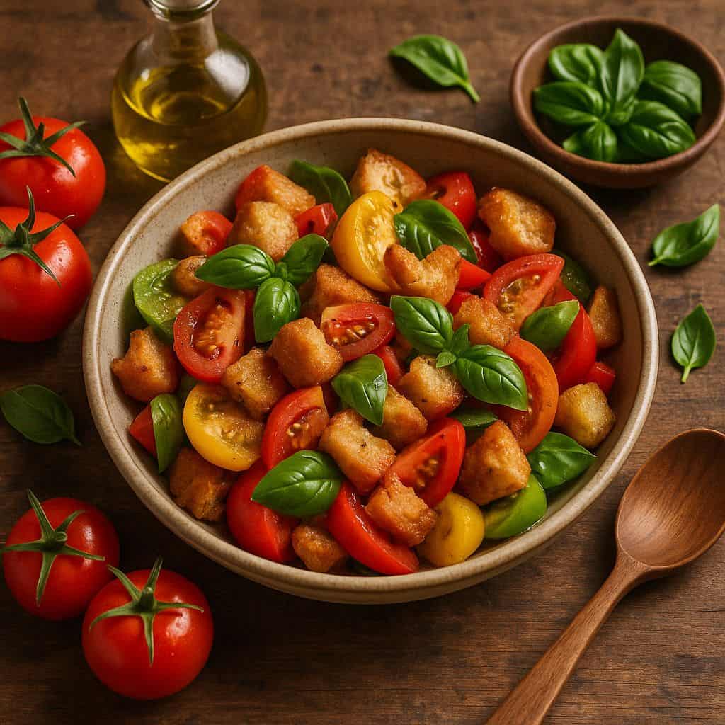 Panzanella met tomaat en basilicum