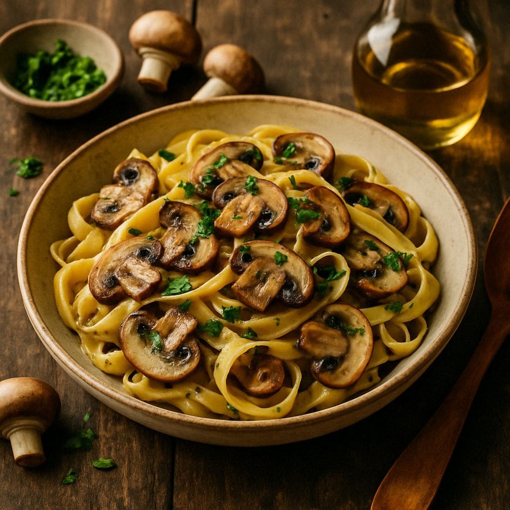 Pasta met champignons en truffelolie