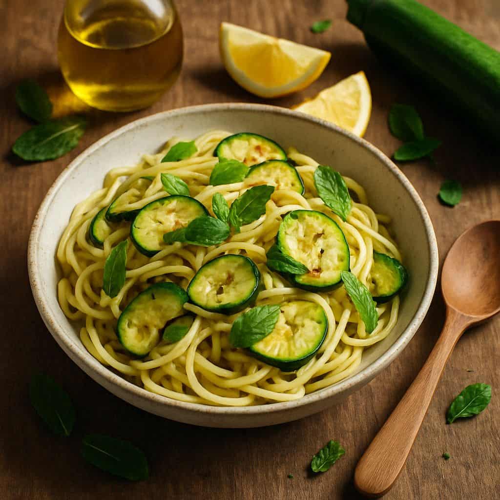 Pasta met courgette, munt en citroen