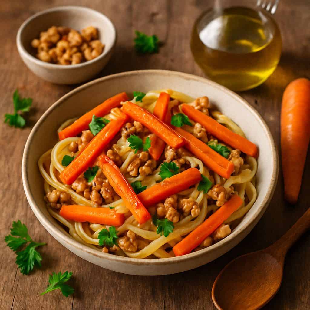 Pasta met geroosterde wortel en walnoten