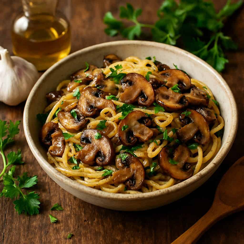 Pasta met paddenstoelen en knoflook