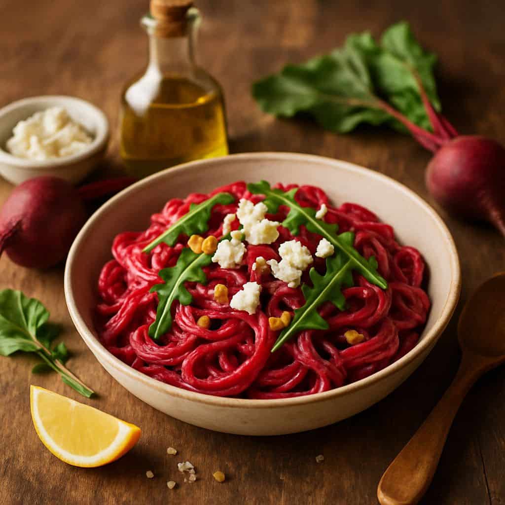 Pasta met rode biet en geitenkaas