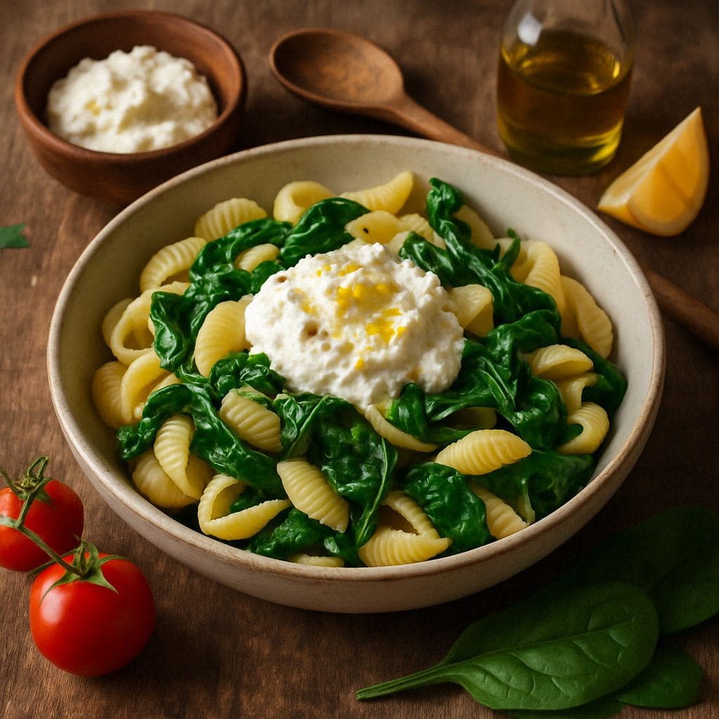 Pasta met spinazie en citroenricotta