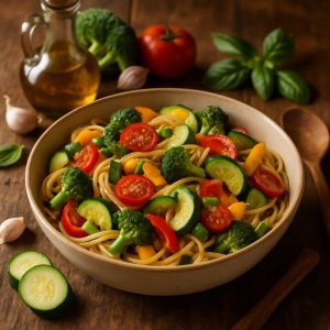 Pasta primavera met veel groenten