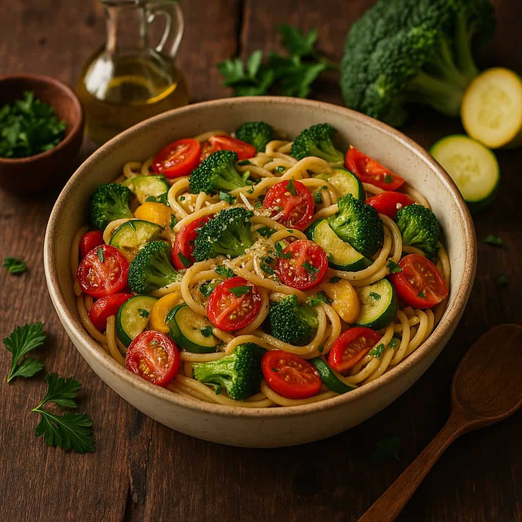 Pasta primavera van de Green Egg