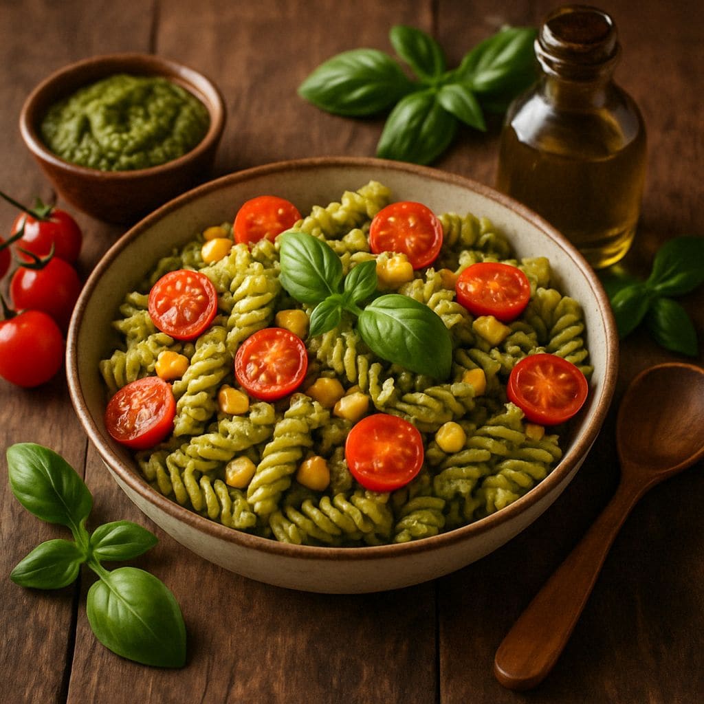 Pastasalade met pesto en cherrytomaten