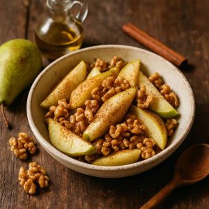 Peren met walnoten en kaneel