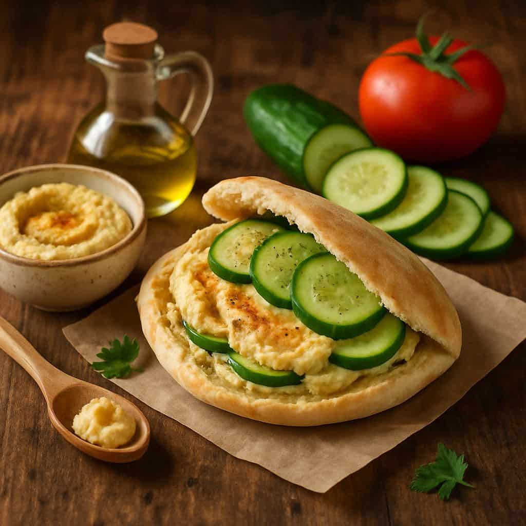 Pitabroodje met hummus en komkommer