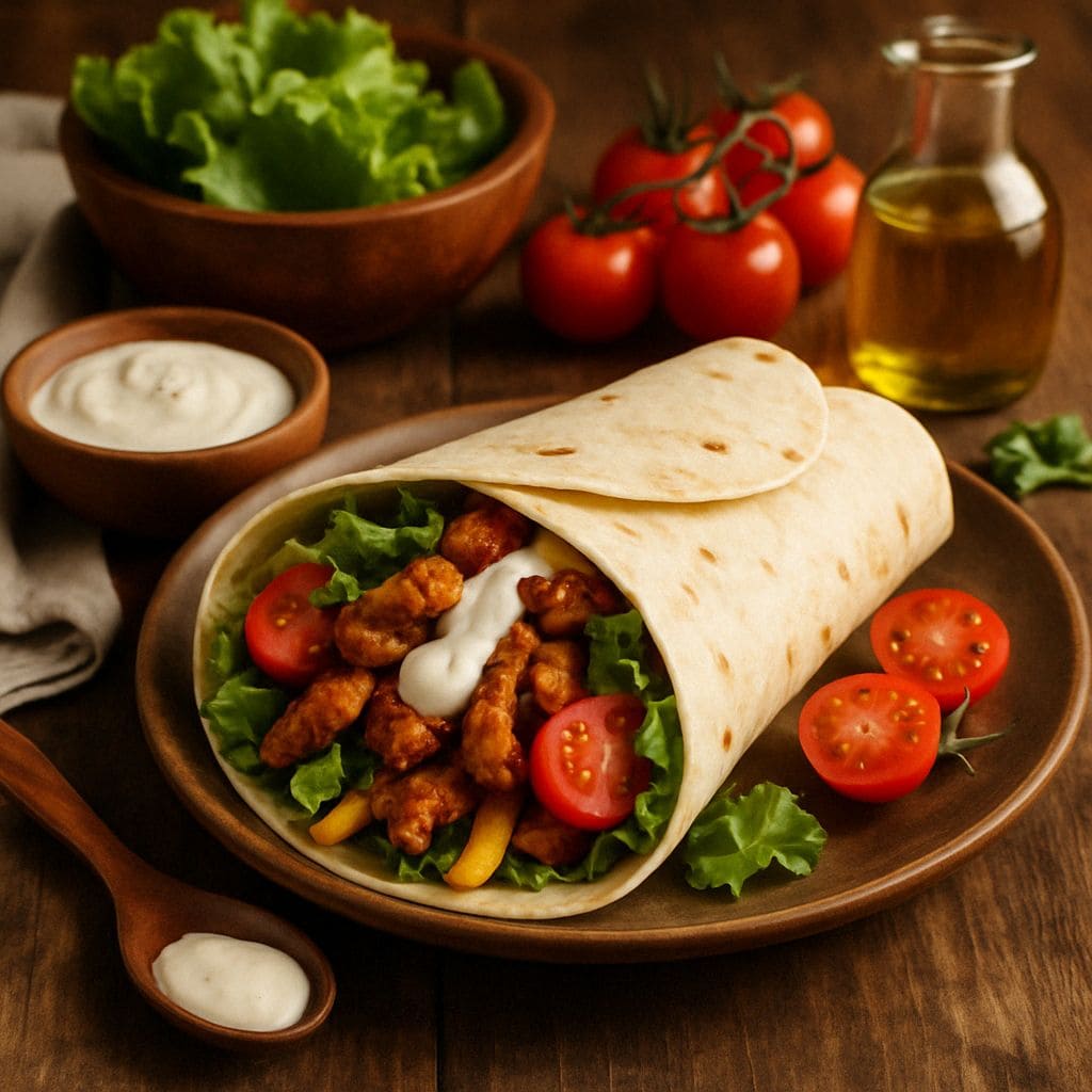 Pittige kip wrap met yoghurt dressing