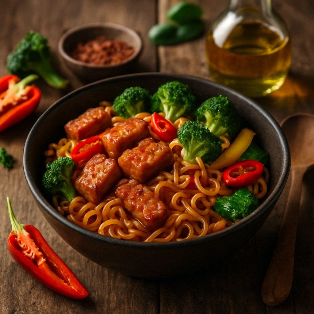 Pittige noedels met tempeh