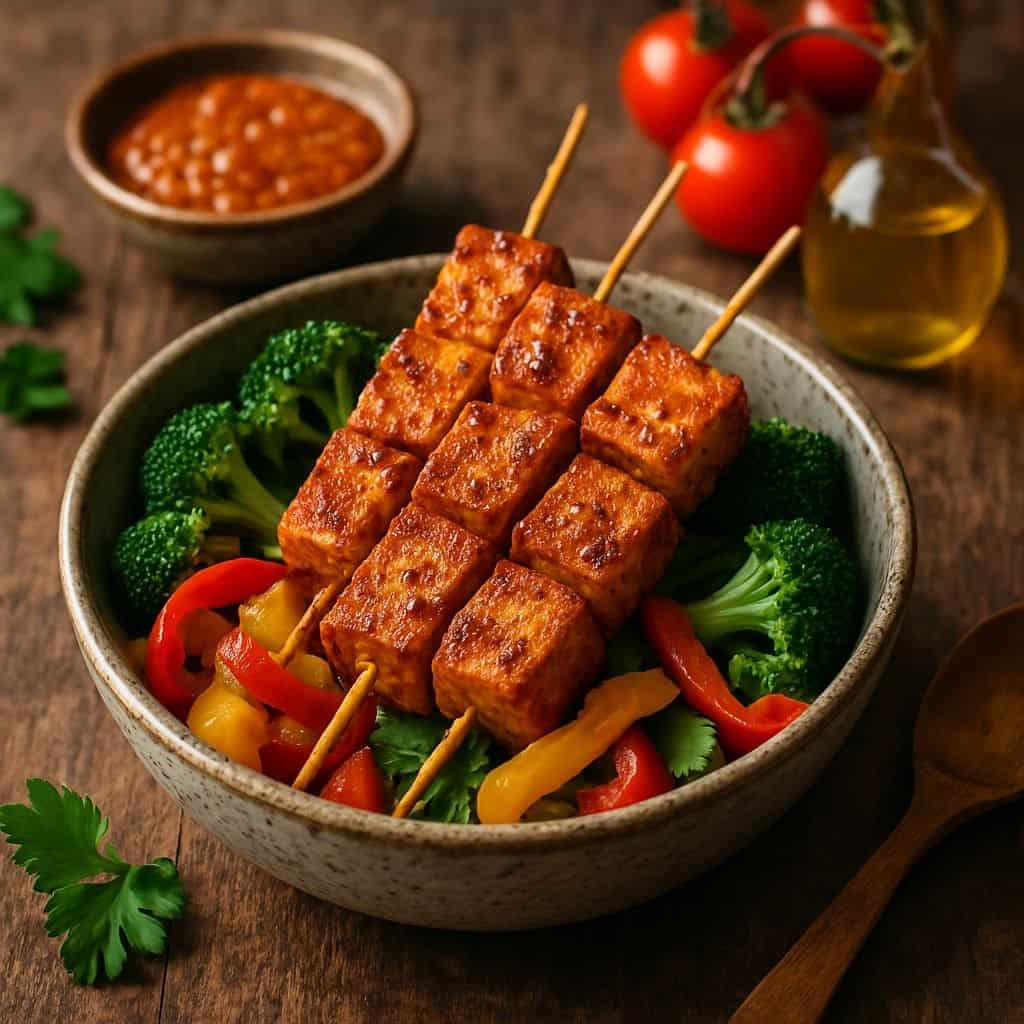 Pittige tofu saté