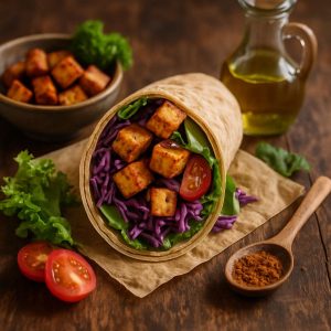 Pittige tofu wrap met rode kool