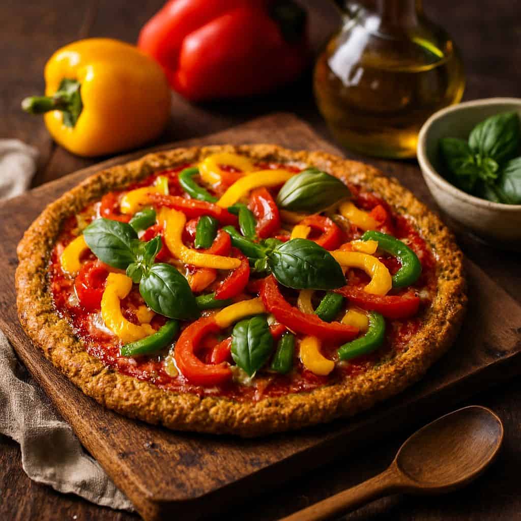 Pizza met kikkererwtenbodem en paprika