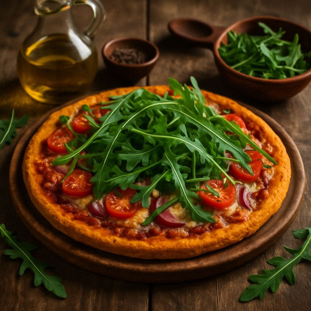 Pizza met pompoenbodem en rucola