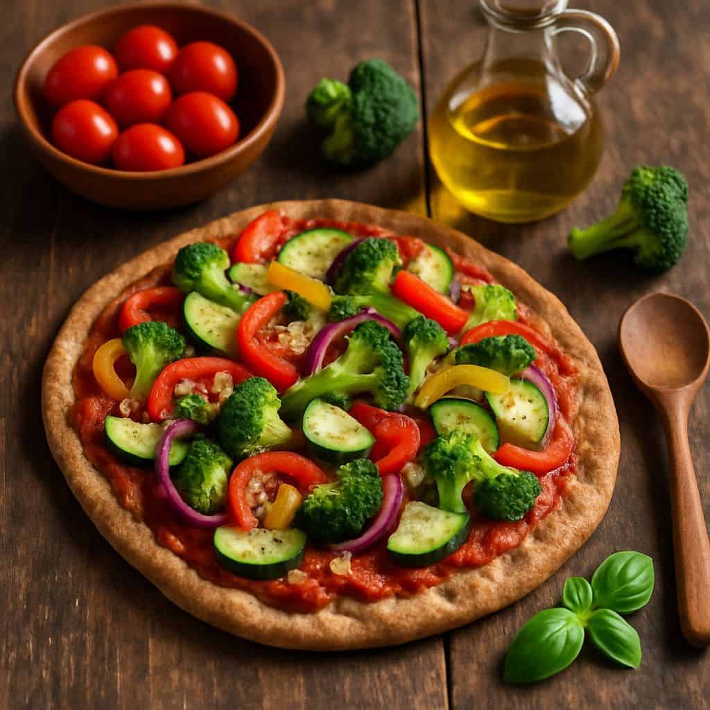 Pizza op volkoren naanbrood met groenten