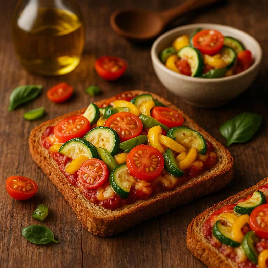 Pizza van volkoren toast met groenten