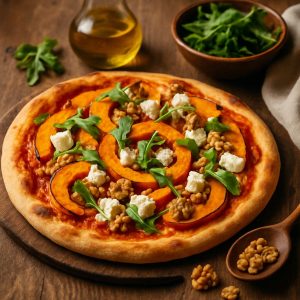Pompoenpizza met feta en walnoten