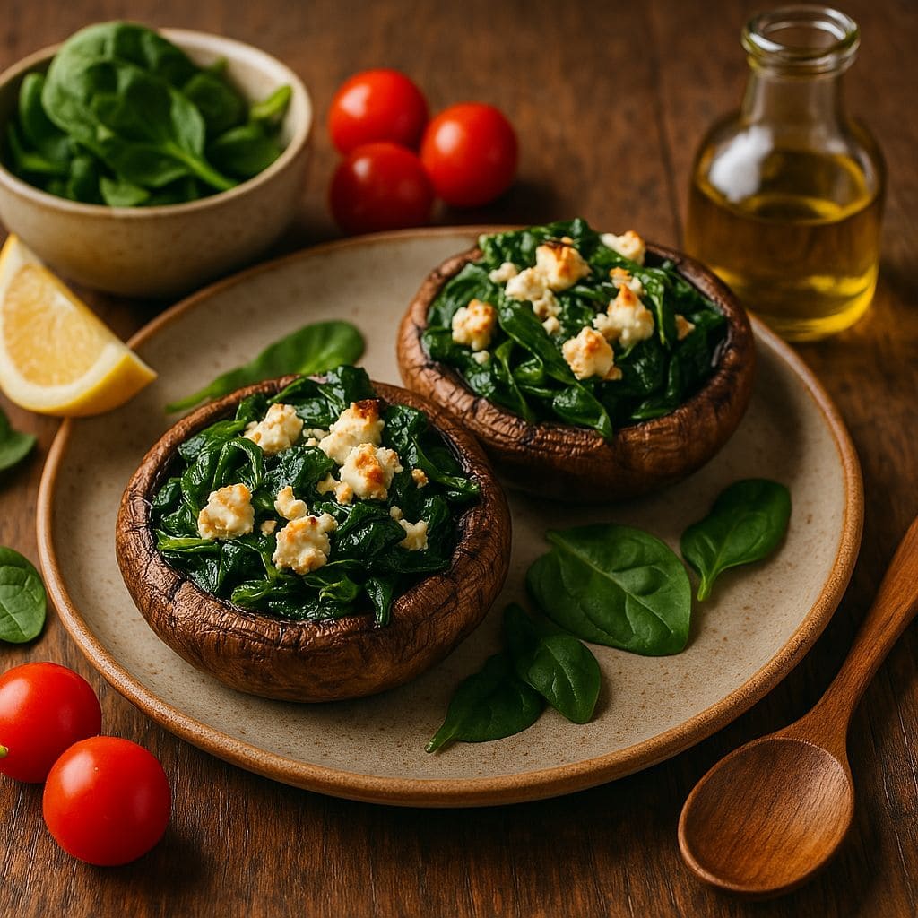 Portobello's met feta en spinazie