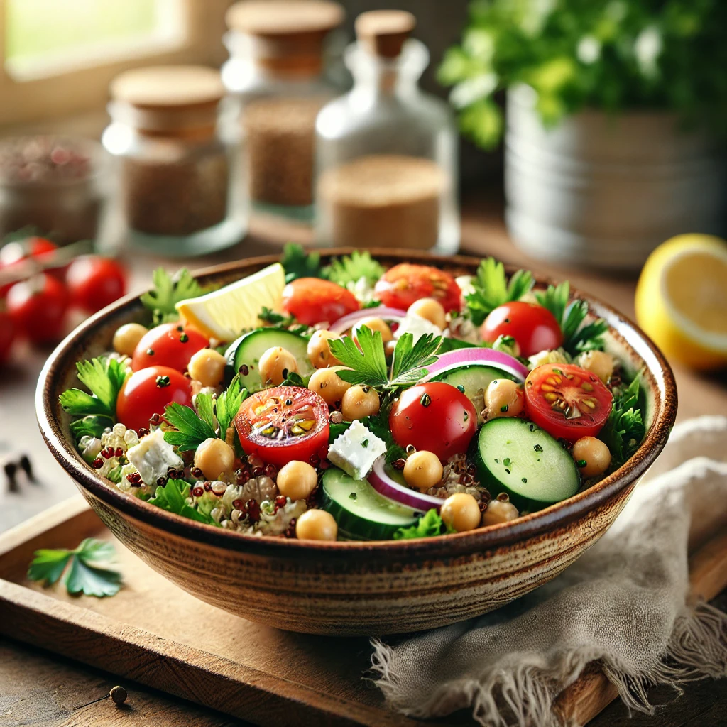 Quinoasalade met kikkererwten en feta