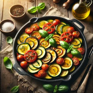 Ratatouille met courgette, aubergine en tomaat