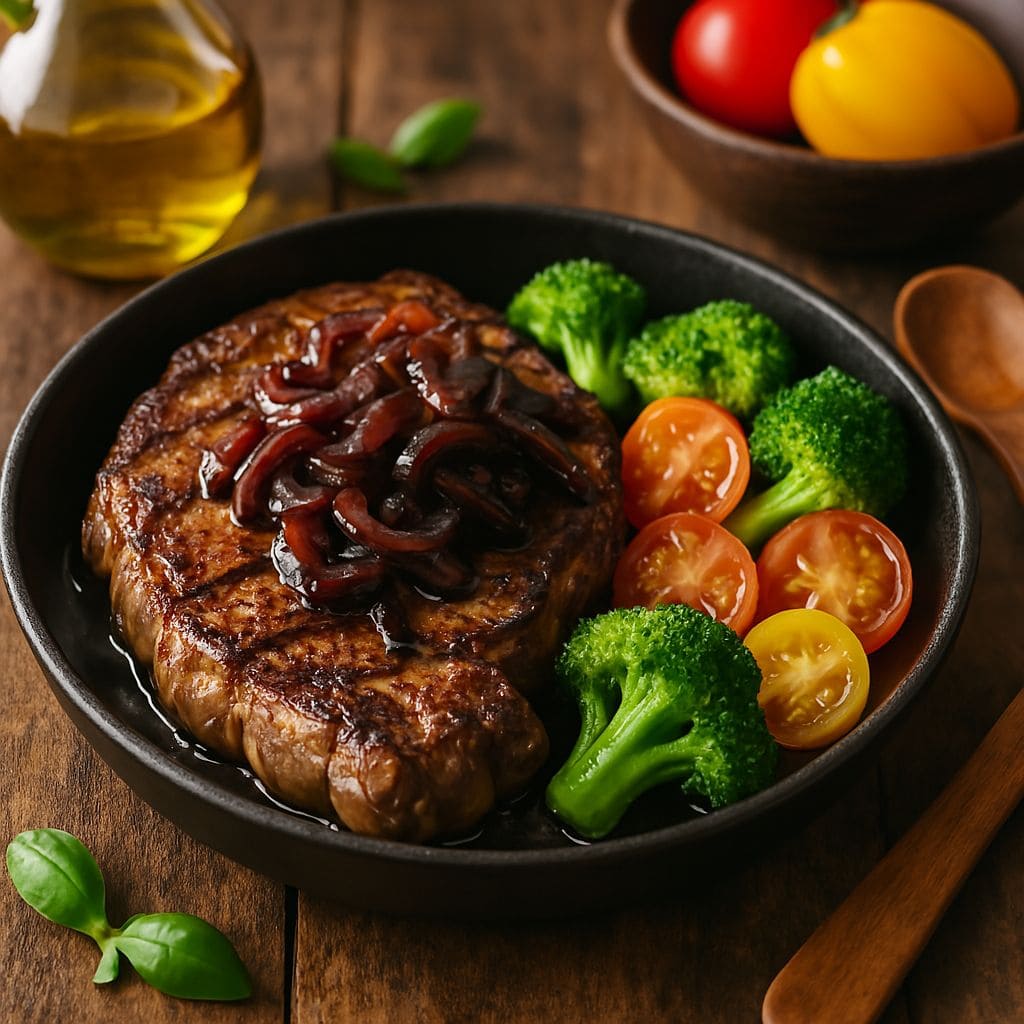 Ribeye steak met balsamico uien
