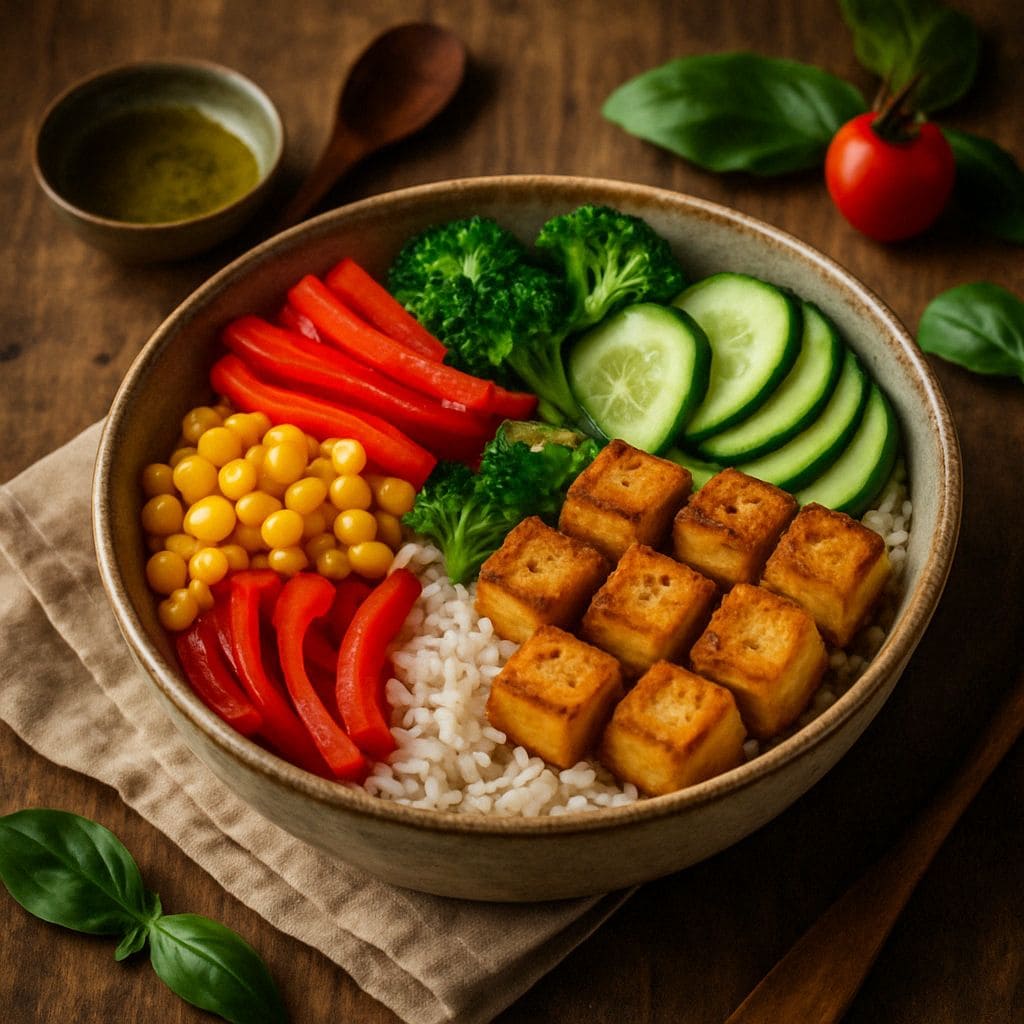 Rijst bowl met tofu en groenten