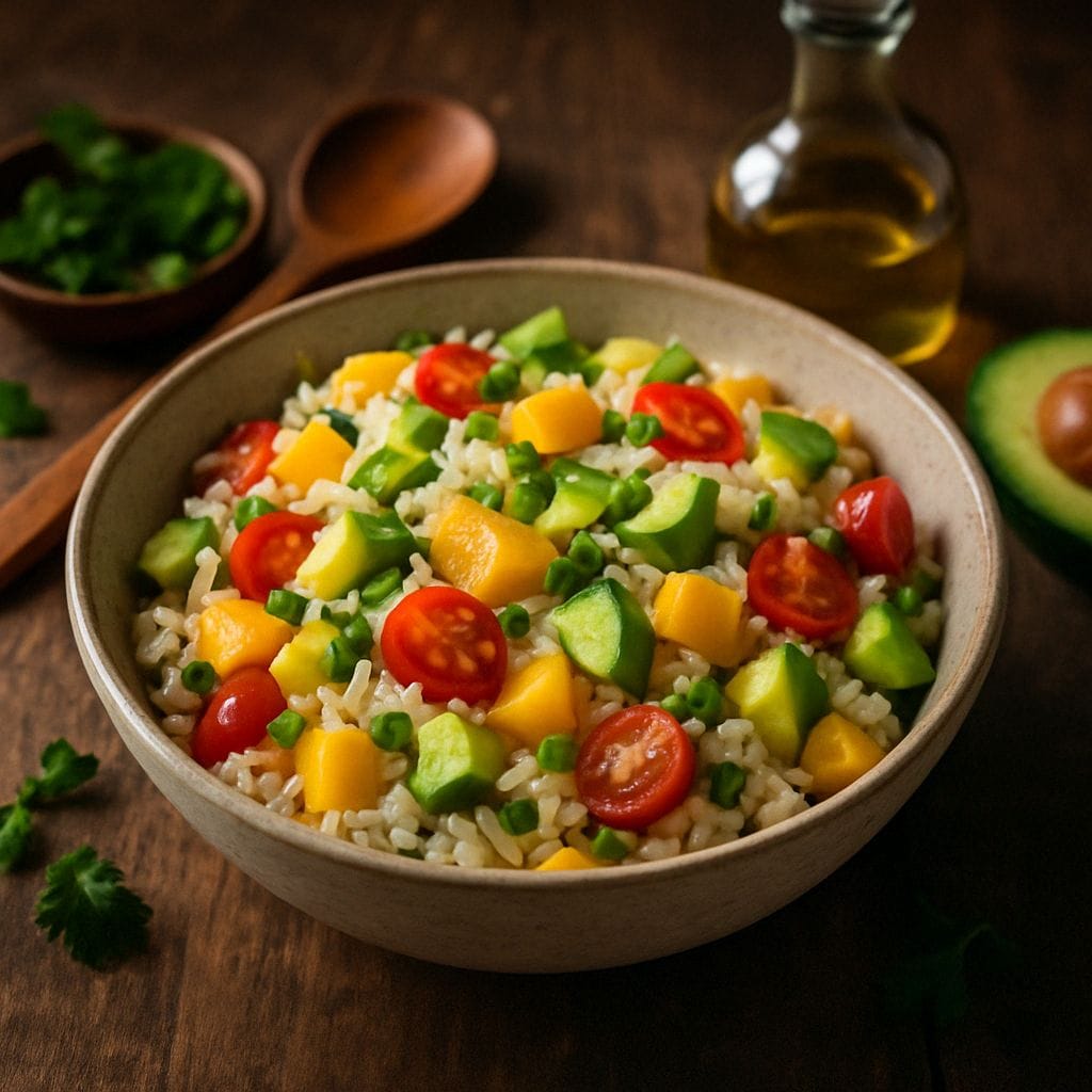 Rijstsalade met mango en avocado