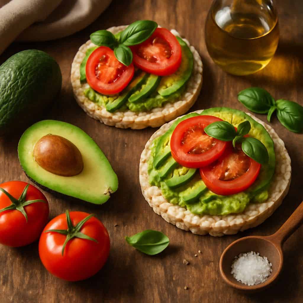 Rijstwafels met avocado en tomaat