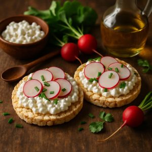 Rijstwafels met cottage cheese en radijs