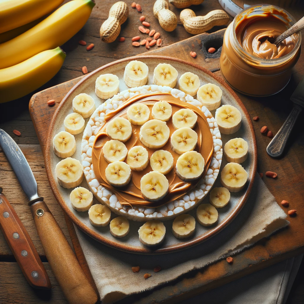 Rijstwafels met pindakaas en banaan