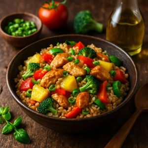 Rijstwok met kip en ananas