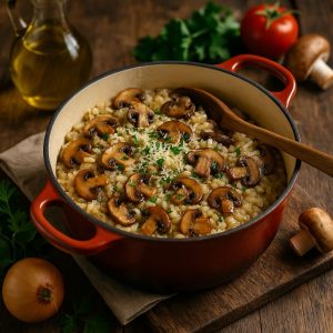 Risotto met paddenstoelen uit de Dutch oven