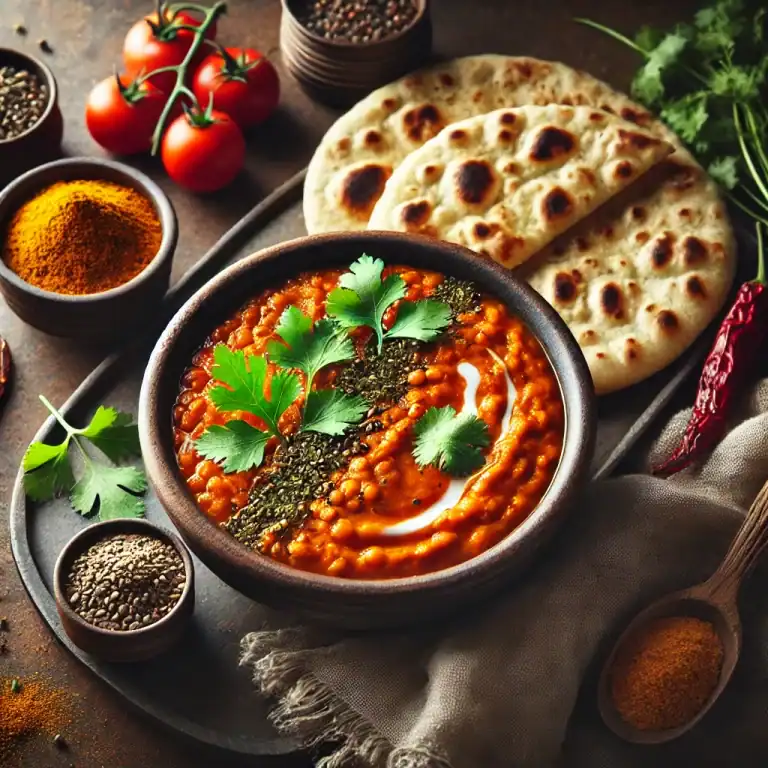 Rode linzen dahl met naanbrood