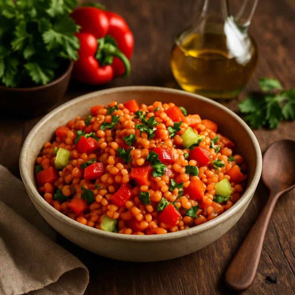 Rode linzen salade met paprika