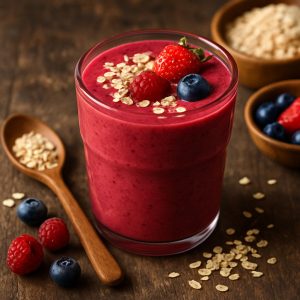 Rode vruchtensmoothie met havermout
