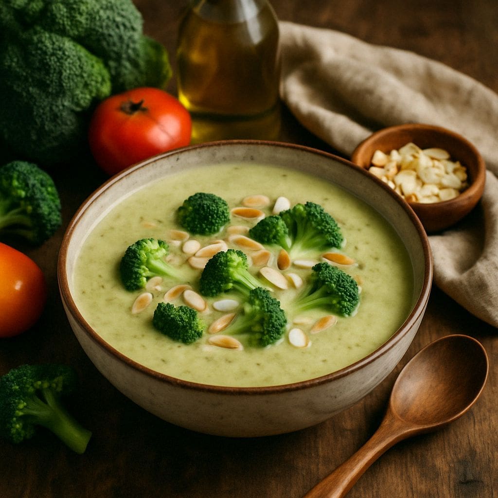 Romige broccolisoep met amandelmelk