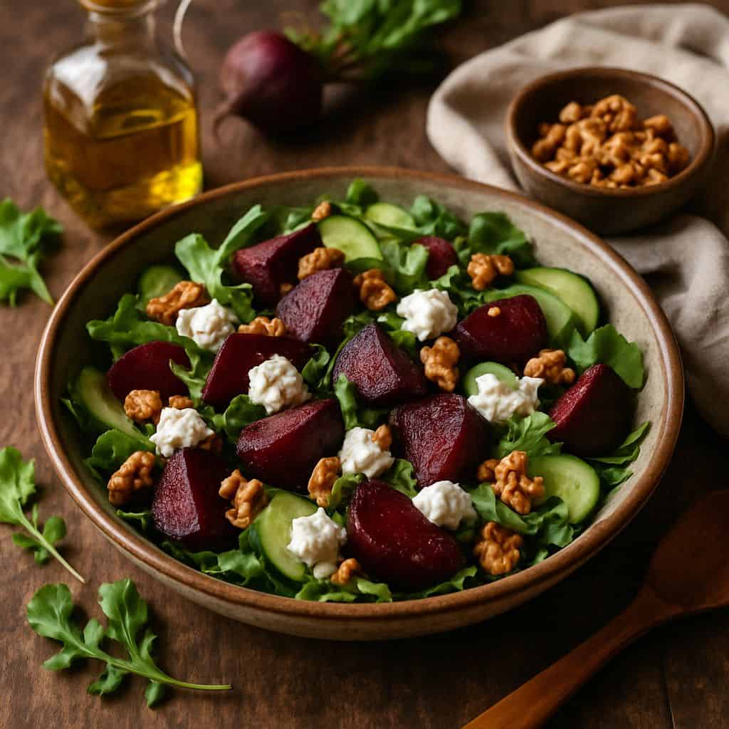 Salade met geroosterde biet en geitenkaas