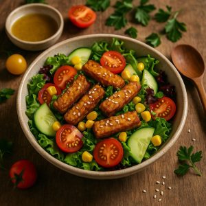 Salade met tempeh en sesamolie