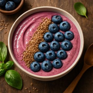 Smoothie bowl met blauwe bessen en lijnzaad