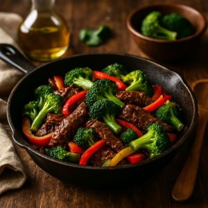 Snelle wok met rundvlees en broccoli