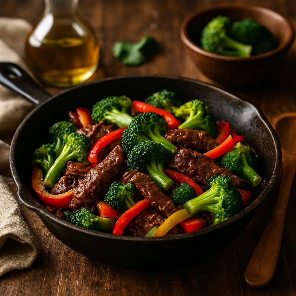 Snelle wok met rundvlees en broccoli