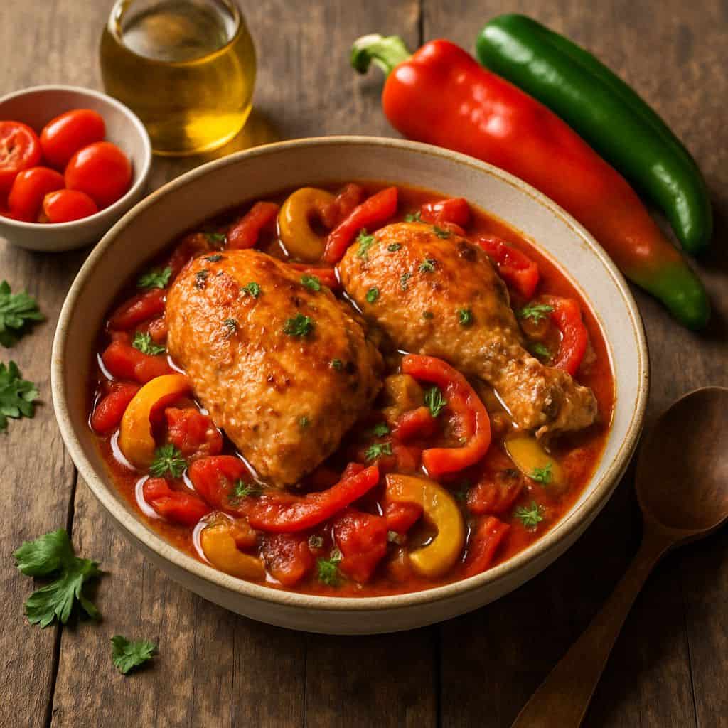 Spaanse kippenstoof met paprika en tomaat