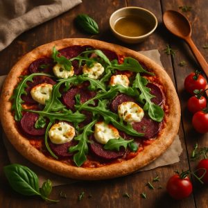 Speltpizza met geitenkaas en rode biet