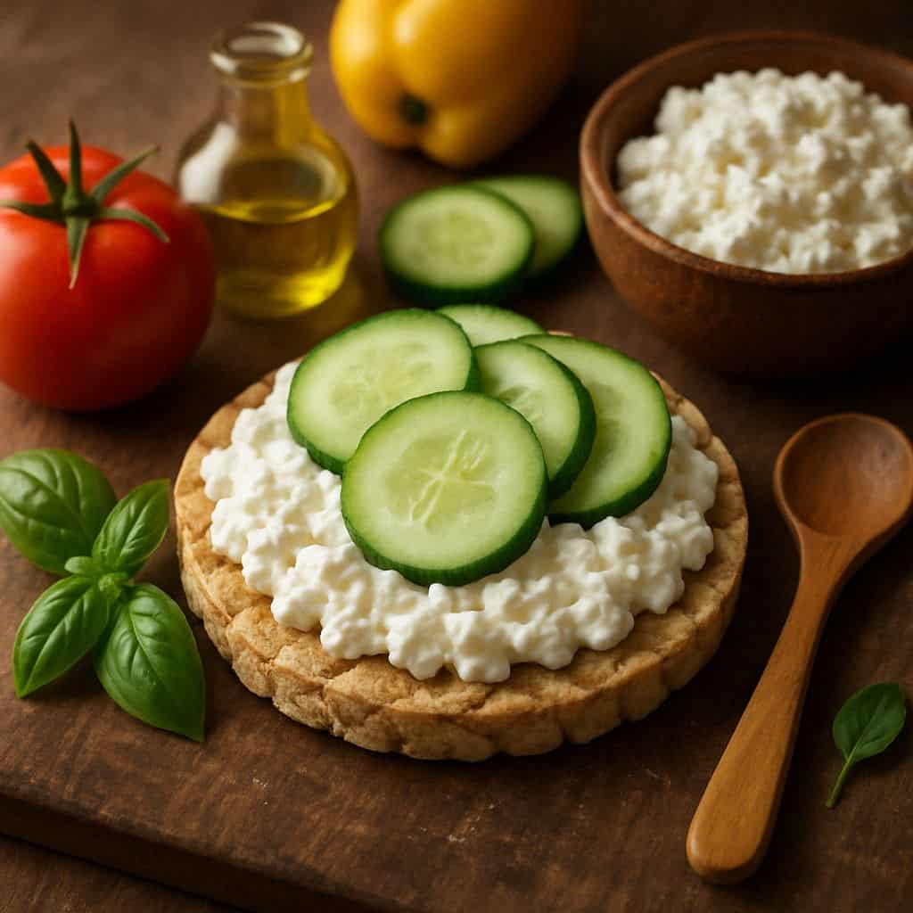 Speltwafel met hüttenkäse en komkommer