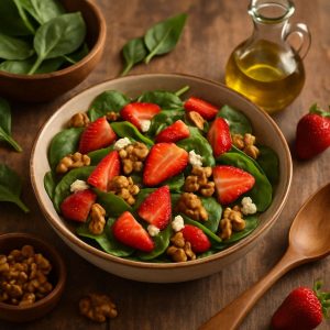 Spinaziesalade met aardbei en walnoot