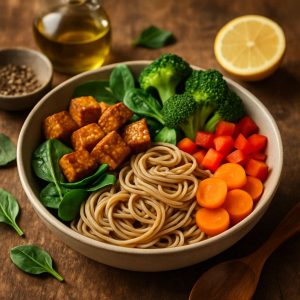 Tempeh bowl met volkoren noodles