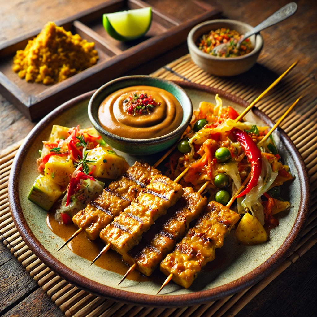 Tempeh-saté met pindasaus en atjar